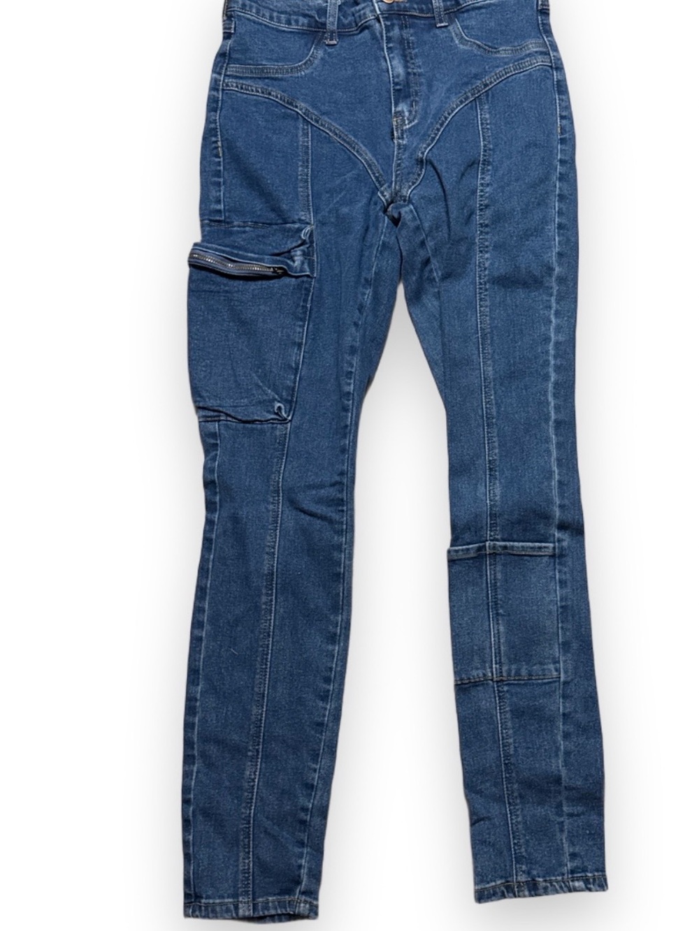 Fashion Nova Dark Blue Skinny Cargo Jeans